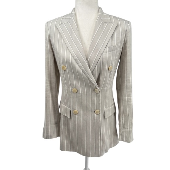 Theory Jackets & Blazers - Theory Double-Breasted Linen Blazer Pinstripe